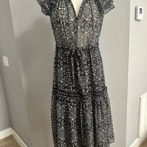 Misa Los Angeles Black and White Floral Midi Dress